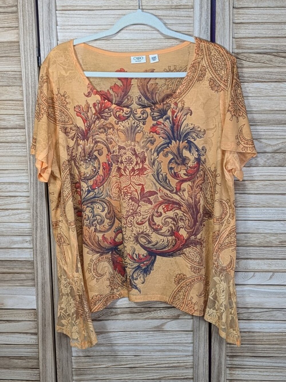 Cato Peach Floral Scroll Short Sleeve Top Size 18/20W